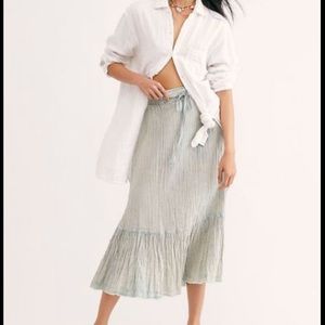 Free People Mellow Acid Wash Midi Skirt NWT
